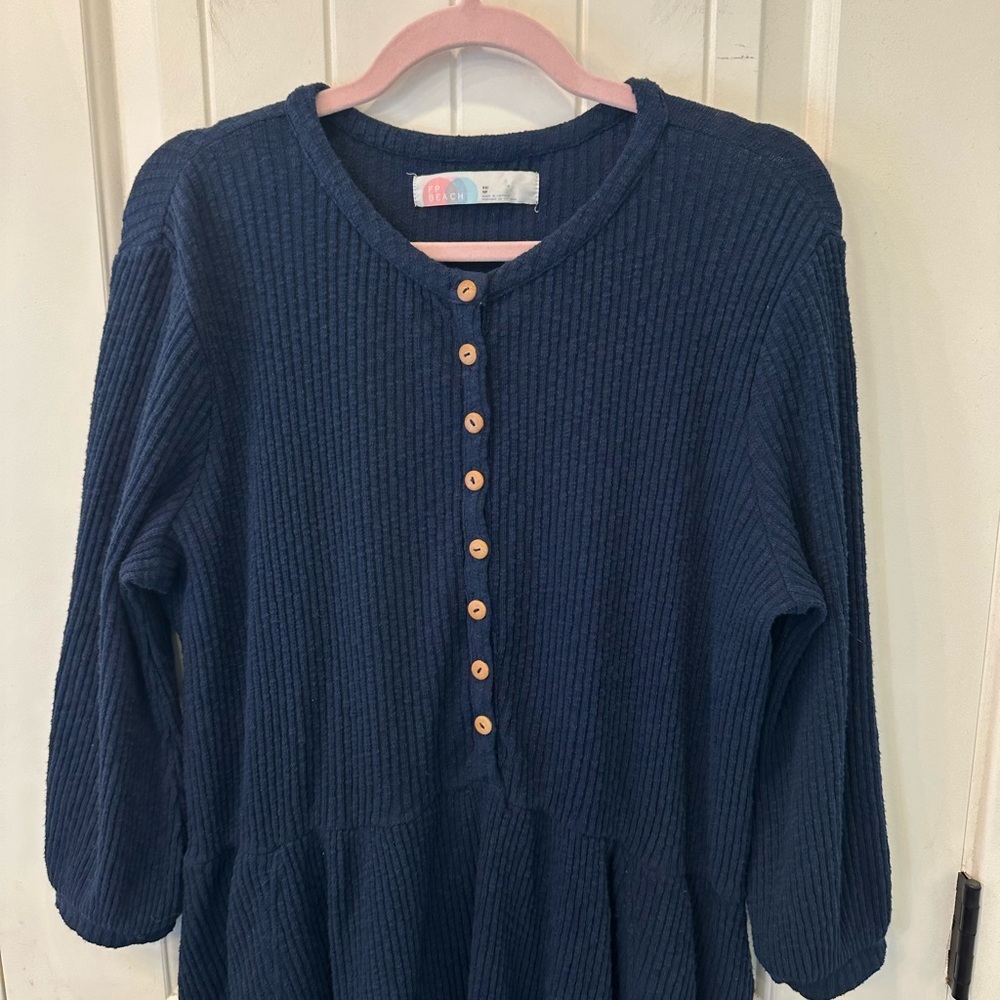 Free People FP Beach Blue Blossom Button-Up Ribbed Mini Dress XS - Picture 3 of 5